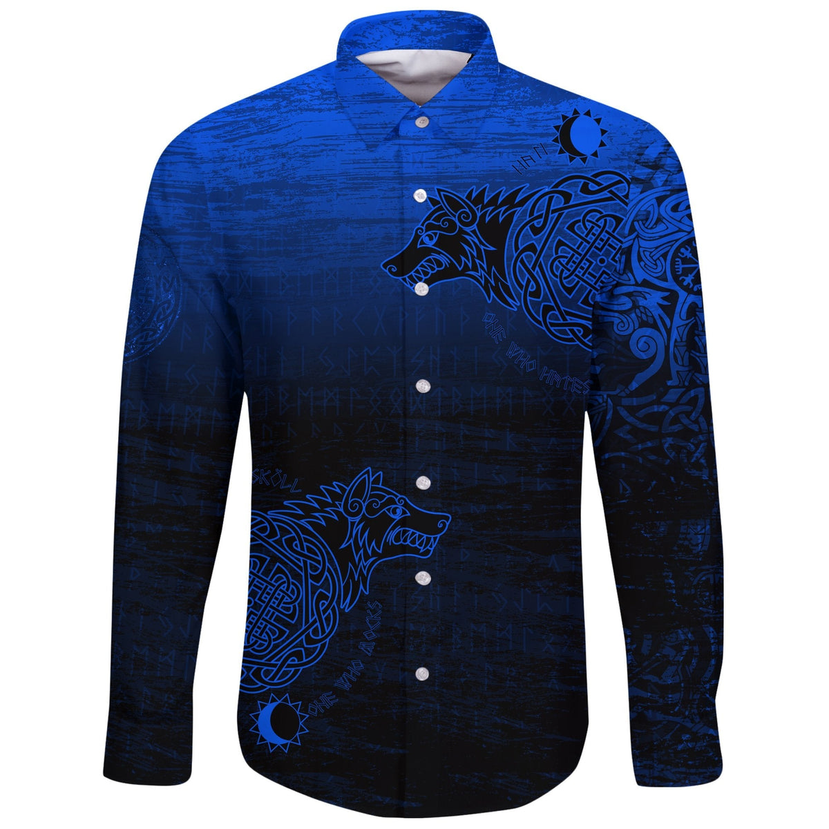 Viking Long Sleeve Button Shirt, Skoll and Hati RLT12 - Wonder Print Shop