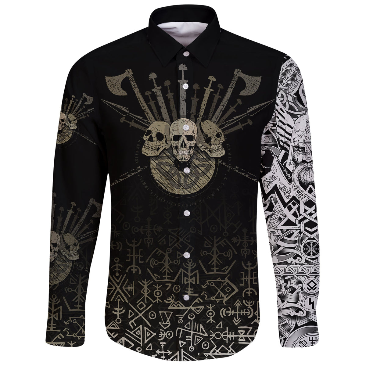 (Custom) Viking - Long Sleeve Button Shirt Three Skull Of Viking RLT12 - Wonder Print Shop