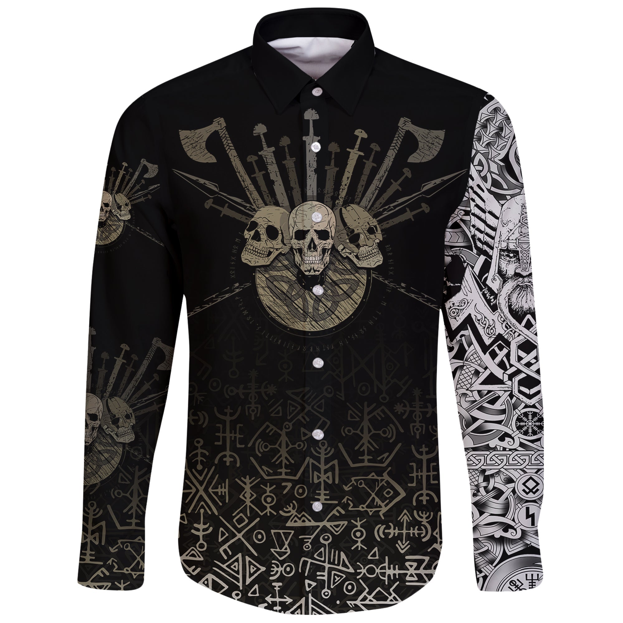 custom-viking-long-sleeve-button-shirt-three-skull-of-viking