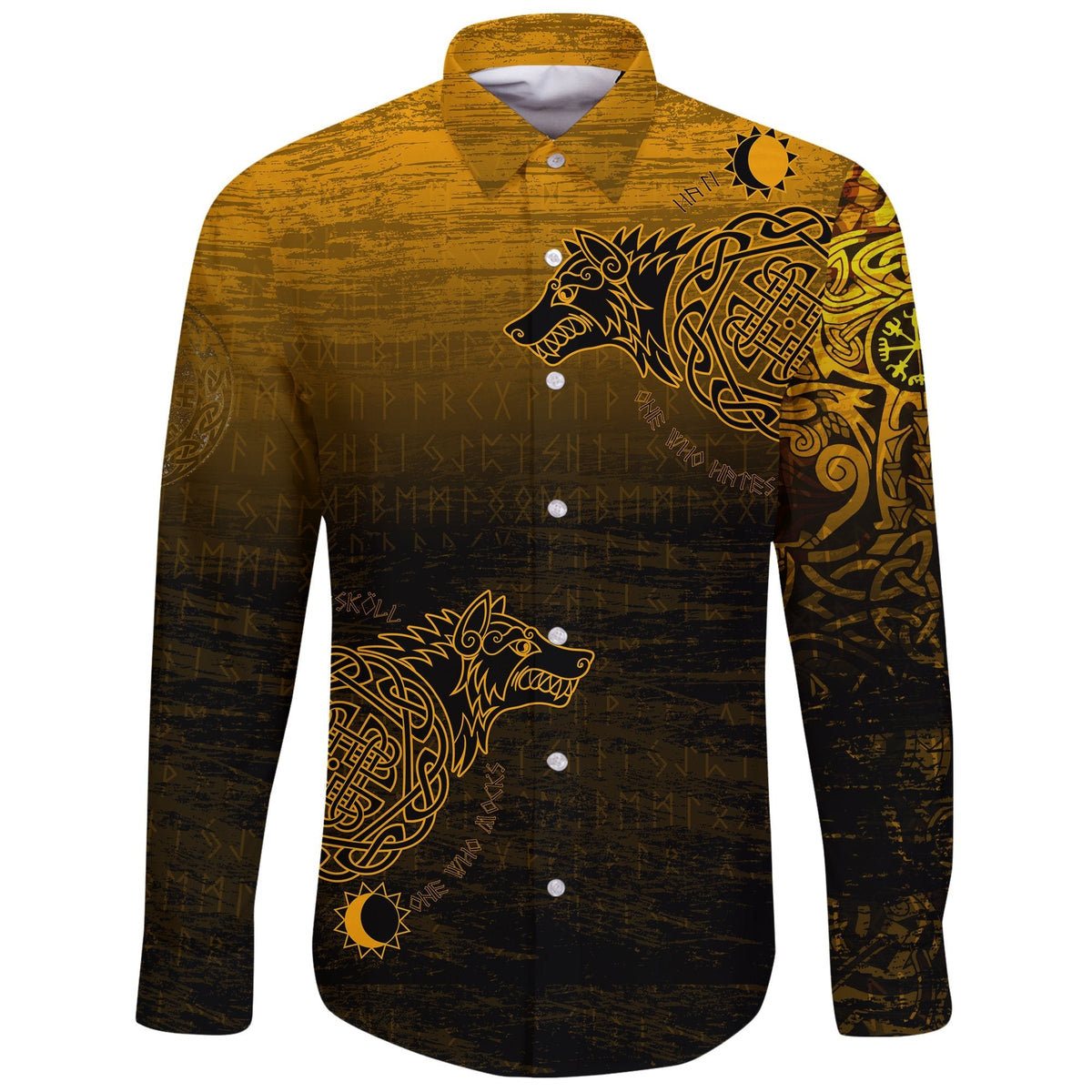 Viking Long Sleeve Button Shirt, Skoll and Hati RLT12 - Wonder Print Shop
