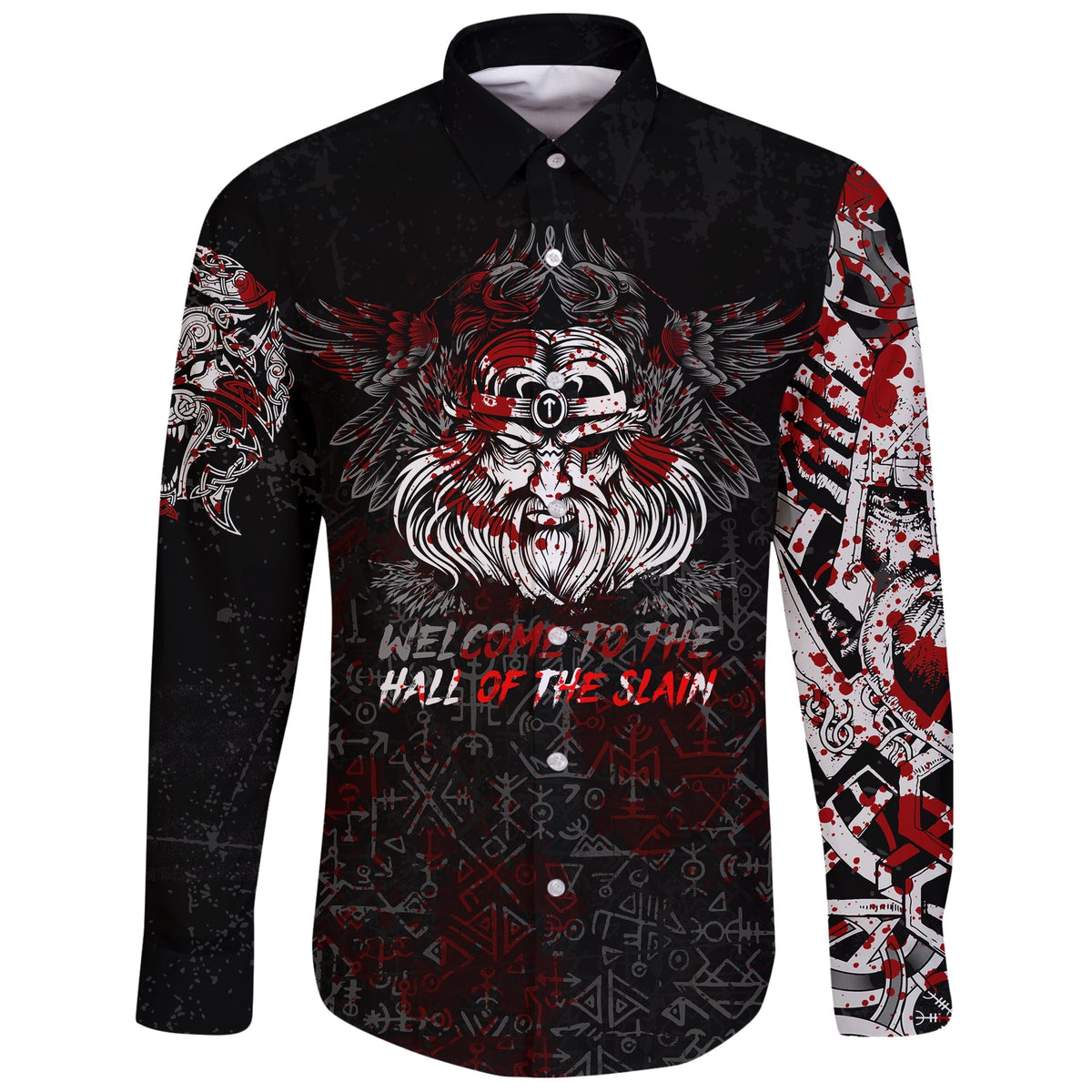 Viking Odin Viking Long Sleeve Button Shirt Blood RLT12 - Wonder Print Shop