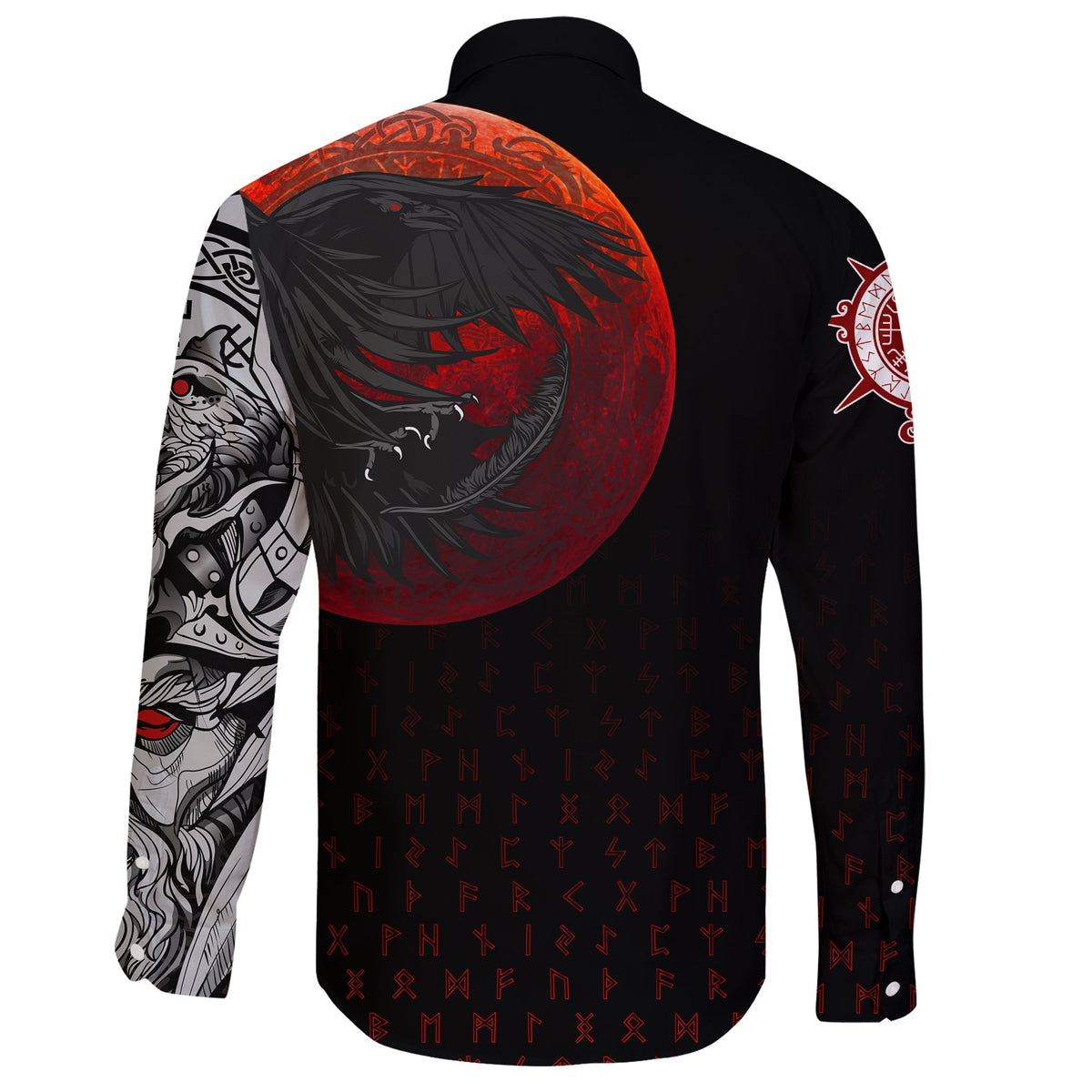 (Custom) Viking Long Sleeve Button Shirt - Viking Raven Blood Moon RLT12 - Wonder Print Shop