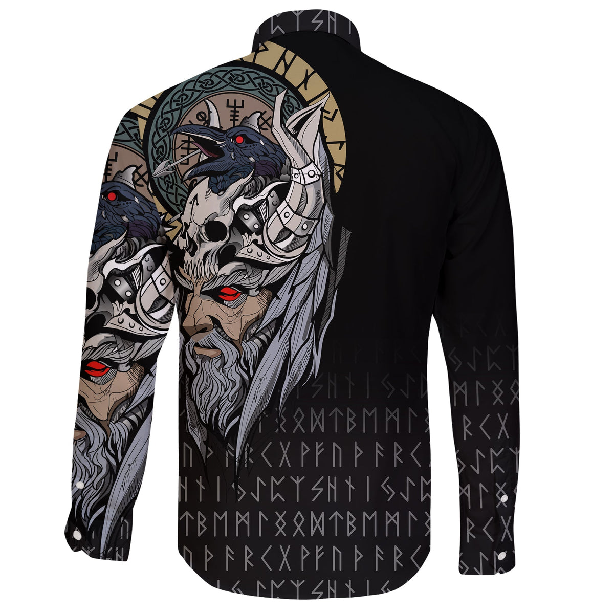 (Custom) Viking Long Sleeve Button Shirt - Viking Odin Raven RLT12 - Wonder Print Shop