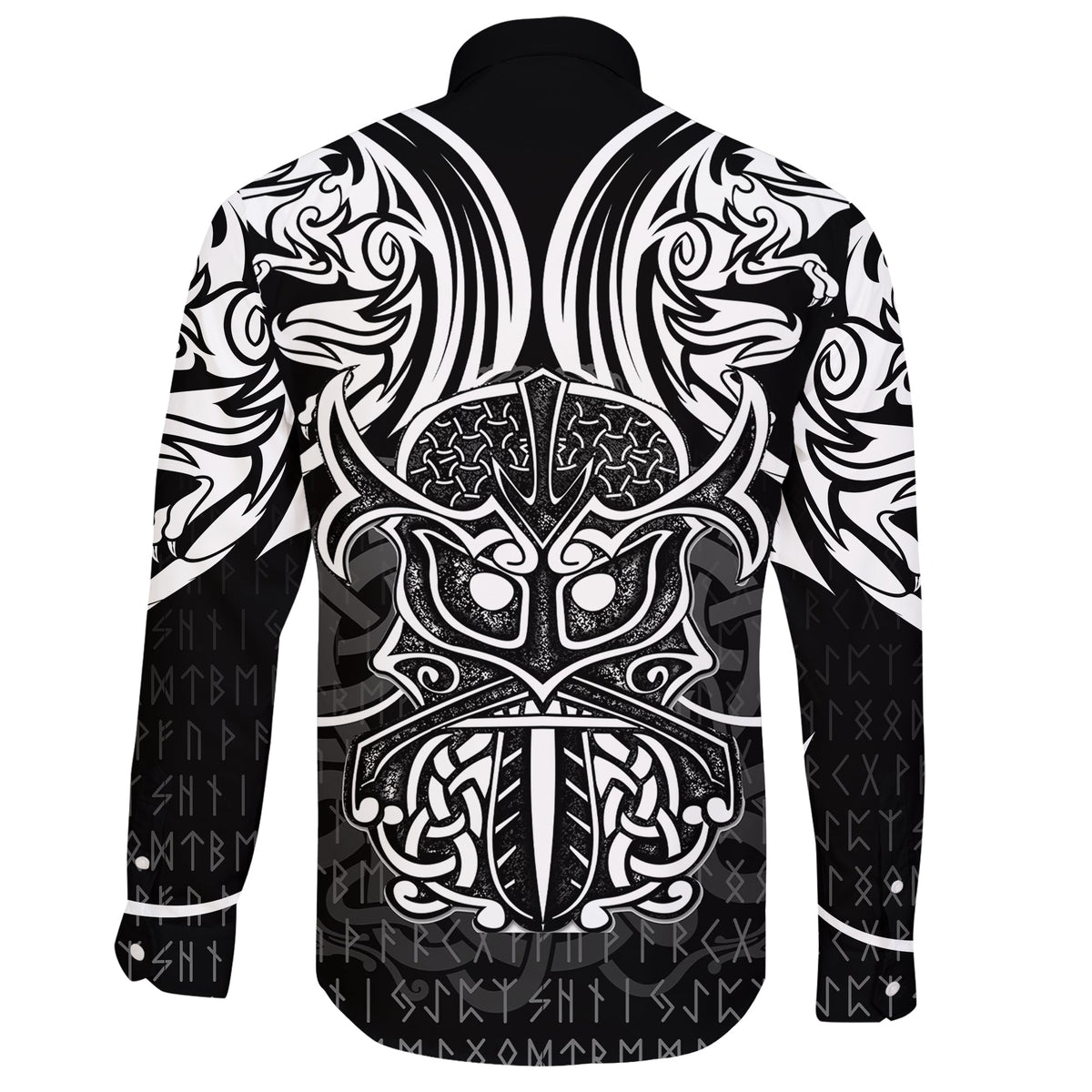 Viking Long Sleeve Button Shirt Njord and Dragon Tattoo RLT12 - Wonder Print Shop