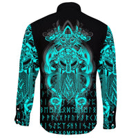 Viking Tyr Tattoo Cyan Long Sleeve Button Shirt RLT12 - Wonder Print Shop