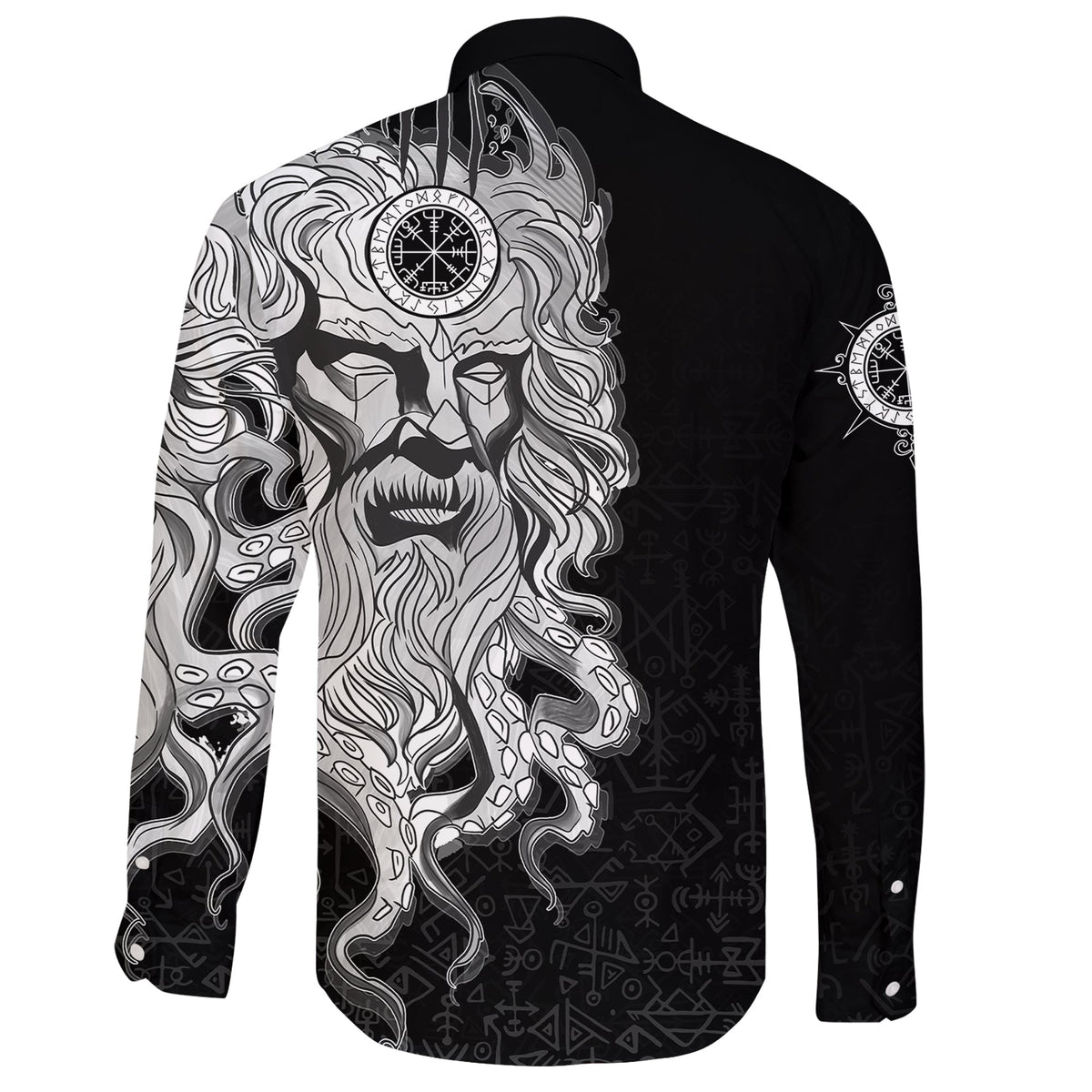 Custom) Viking Long Sleeve Button Shirt - Njord Vegvisir RLT12 - Wonder Print Shop