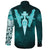 Viking Long Sleeve Button Shirt Cyan Spear Of The God Odin Gungnir and Two Cyan Ravens Style RLT12 - Wonder Print Shop