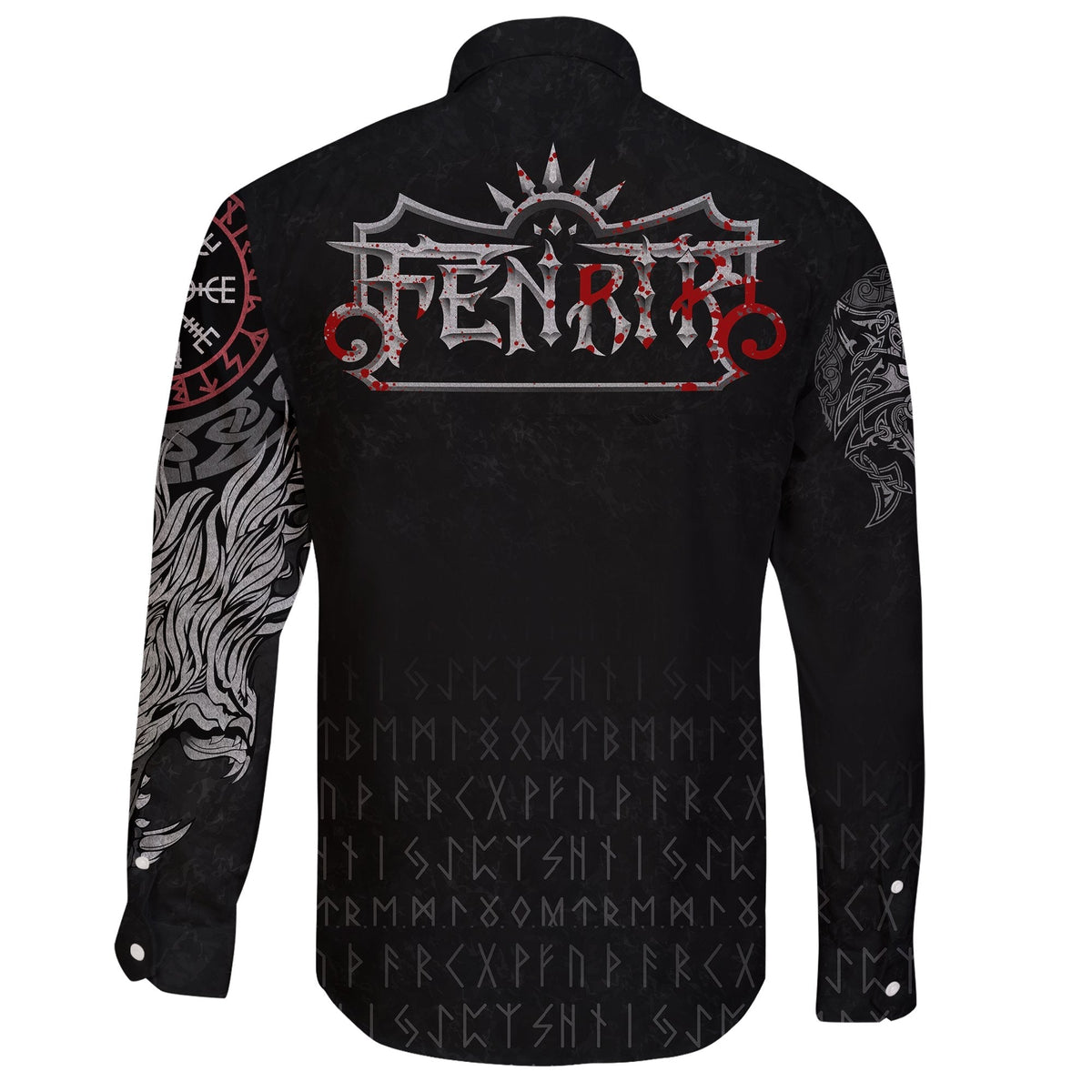 Viking Vikings Blood Long Sleeve Button Shirt Fenrir Blood RLT12 - Wonder Print Shop