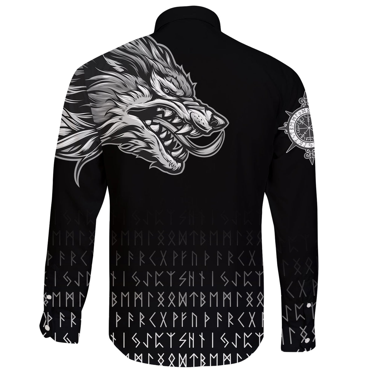 (Custom) Viking Long Sleeve Button Shirt Fenrir Wolf Near Shoulder RLT12 - Wonder Print Shop