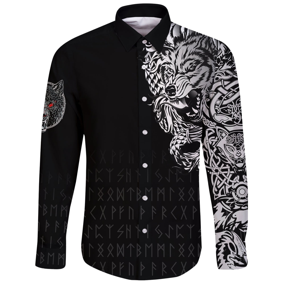 Viking Long Sleeve Button Shirt Dark Norse Wolf Tattoo RLT12 - Wonder Print Shop