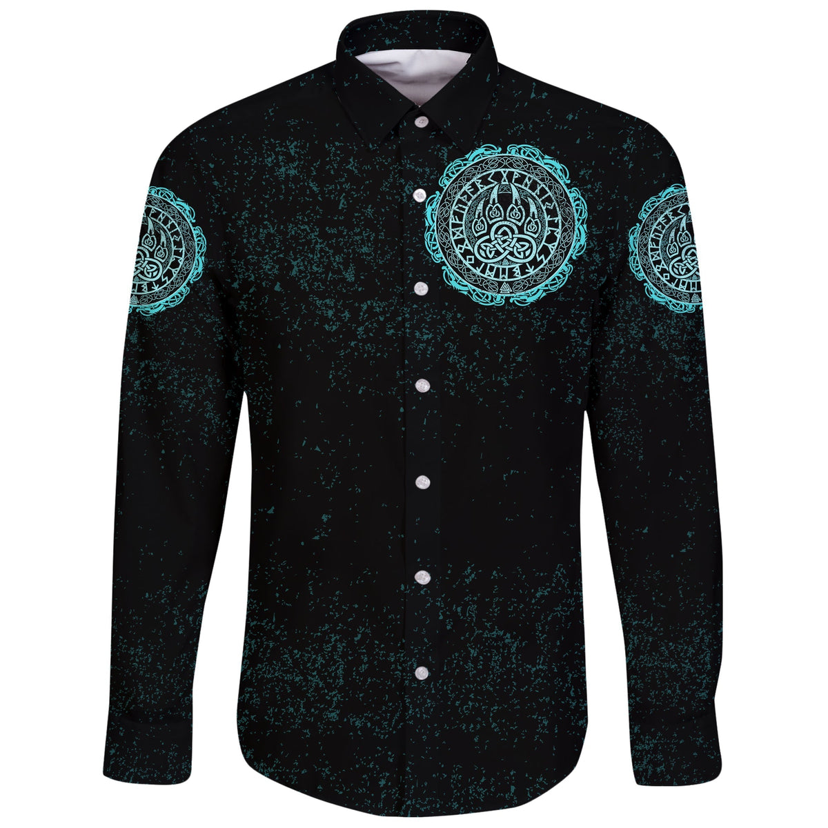 Viking Long Sleeve Button Shirt Viking Bear Claws Cyan Tattoo RLT12 - Wonder Print Shop