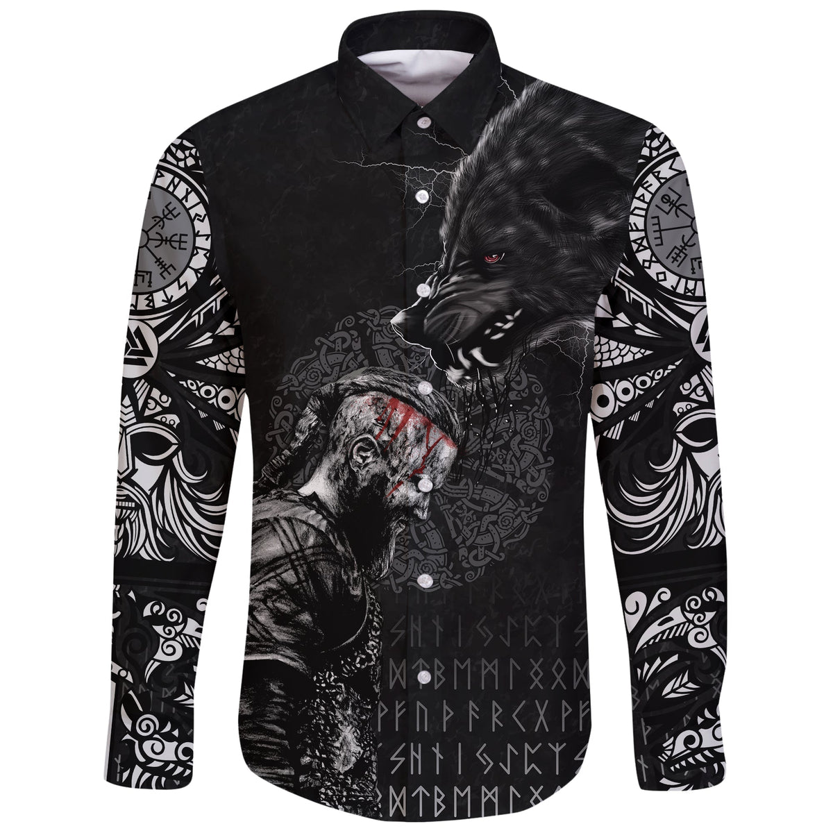 Viking Long Sleeve Button Shirt Ragnar and Wolf RLT12 - Wonder Print Shop