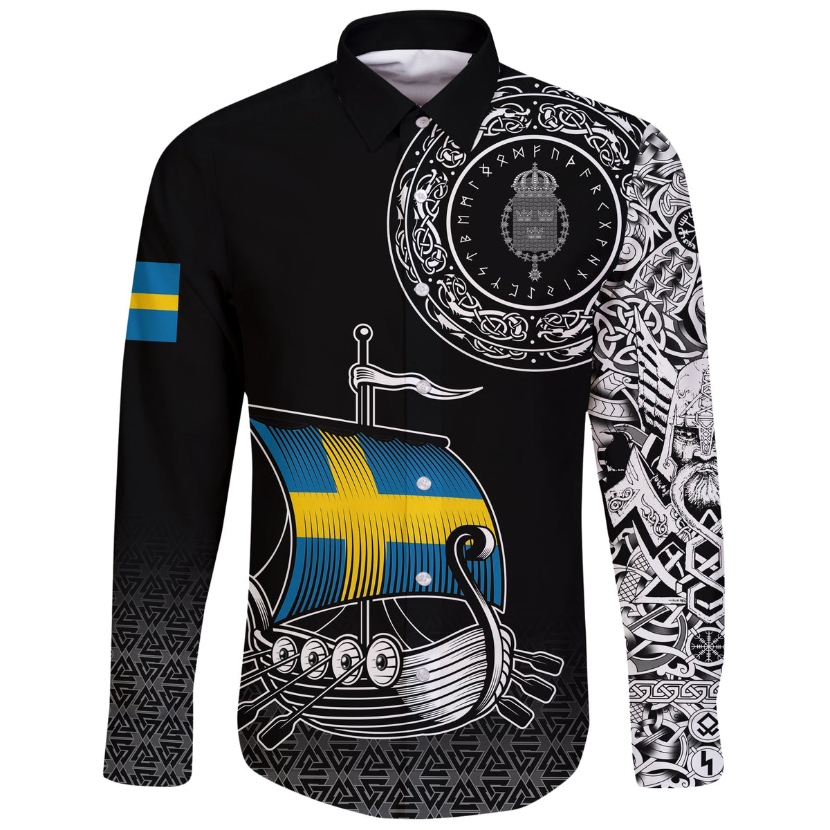 Viking Long Sleeve Button Shirt Swedish Drakkar RLT12 - Wonder Print Shop