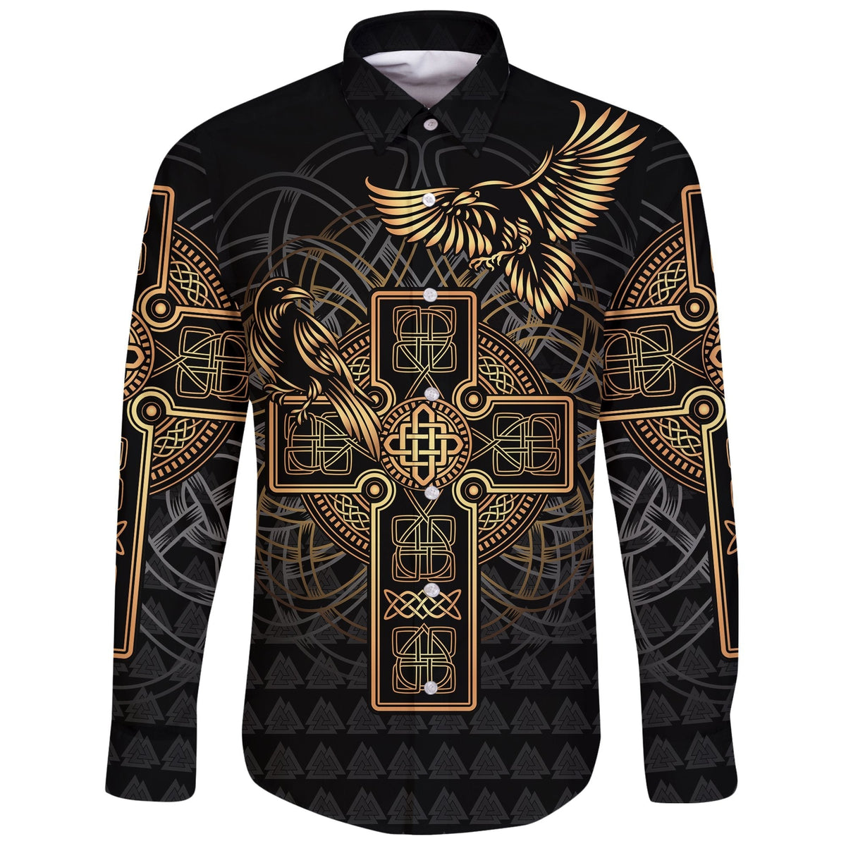 Viking Long Sleeve Button Shirt Odin's Celtic Raven Tattoo RLT12 - Wonder Print Shop