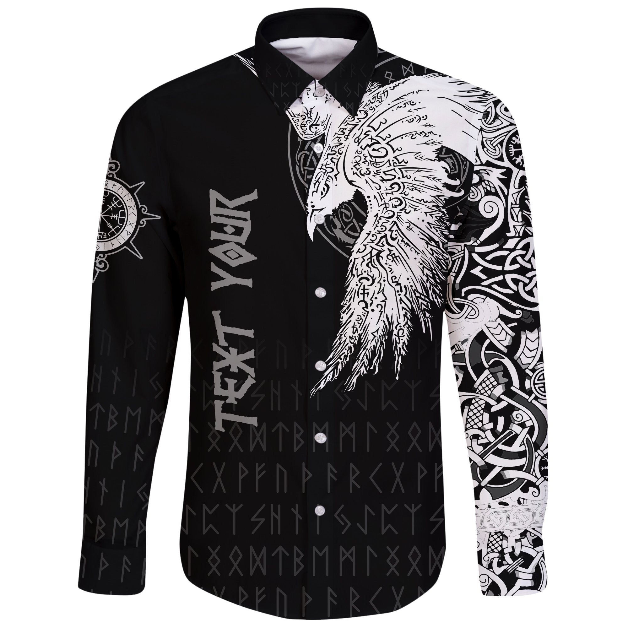Custom Viking Long Sleeve Button Shirt Mystical Raven Tattoo Special RLT12 - Wonder Print Shop
