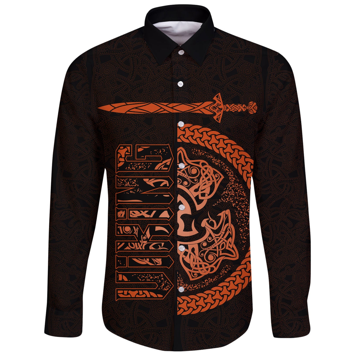 Viking Long Sleeve Button Shirt Fierce Wolf Totemic Animal RLT12 - Wonder Print Shop