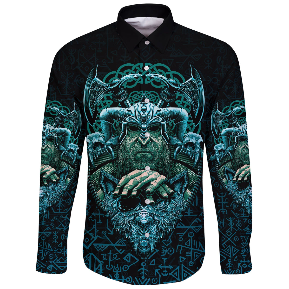 Viking Long Sleeve Button Shirt Odin With Fenrir RLT12 - Wonder Print Shop
