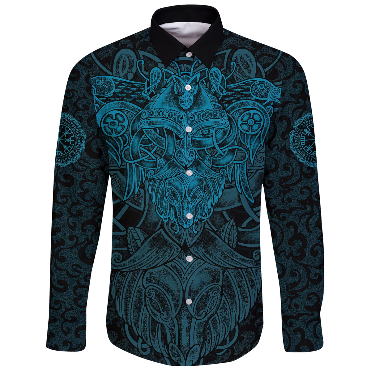 Viking Long Sleeve Button Shirt Odin With Raven RLT12 - Wonder Print Shop