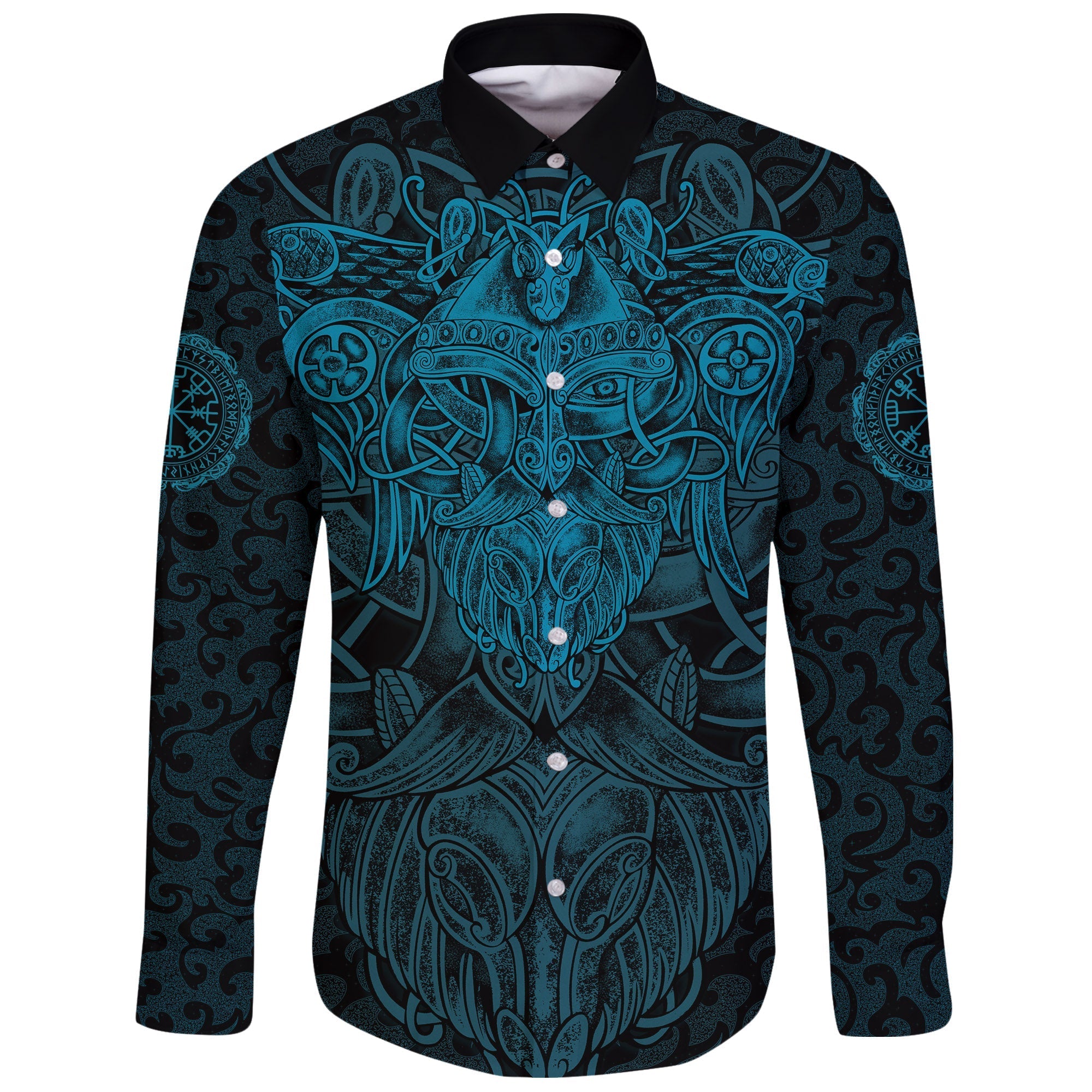 Viking Long Sleeve Button Shirt Odin With Raven RLT12 - Wonder Print Shop