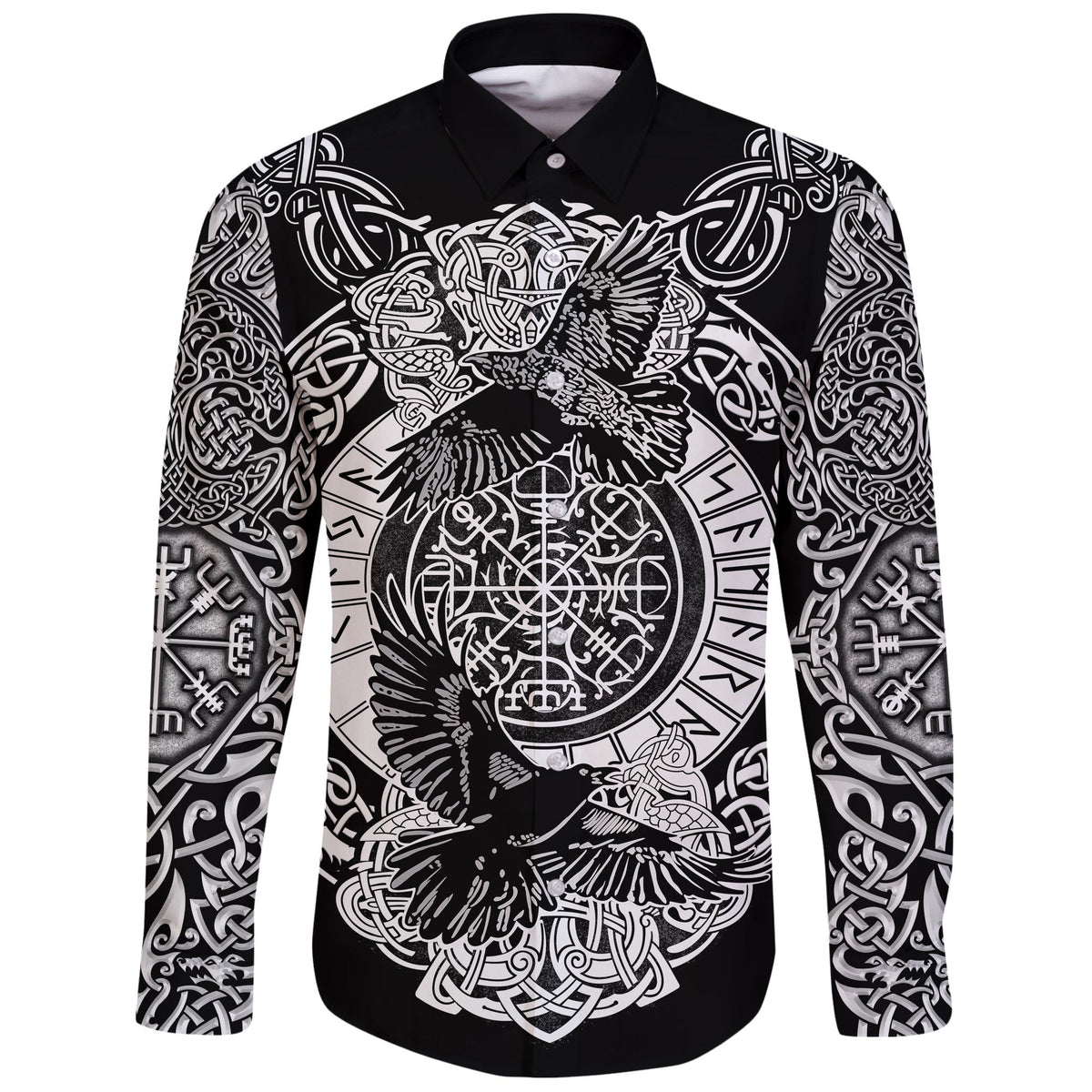 Viking Long Sleeve Button Shirt Raven and Wolf RLT12 - Wonder Print Shop