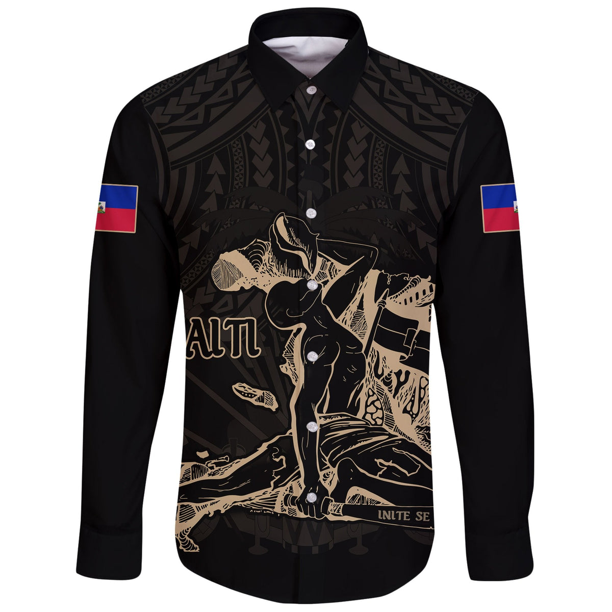 Haiti Long Sleeve Button Shirt Polynesian Neg Maron - Wonder Print Shop