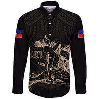 Haiti Long Sleeve Button Shirt Polynesian Neg Maron - Wonder Print Shop