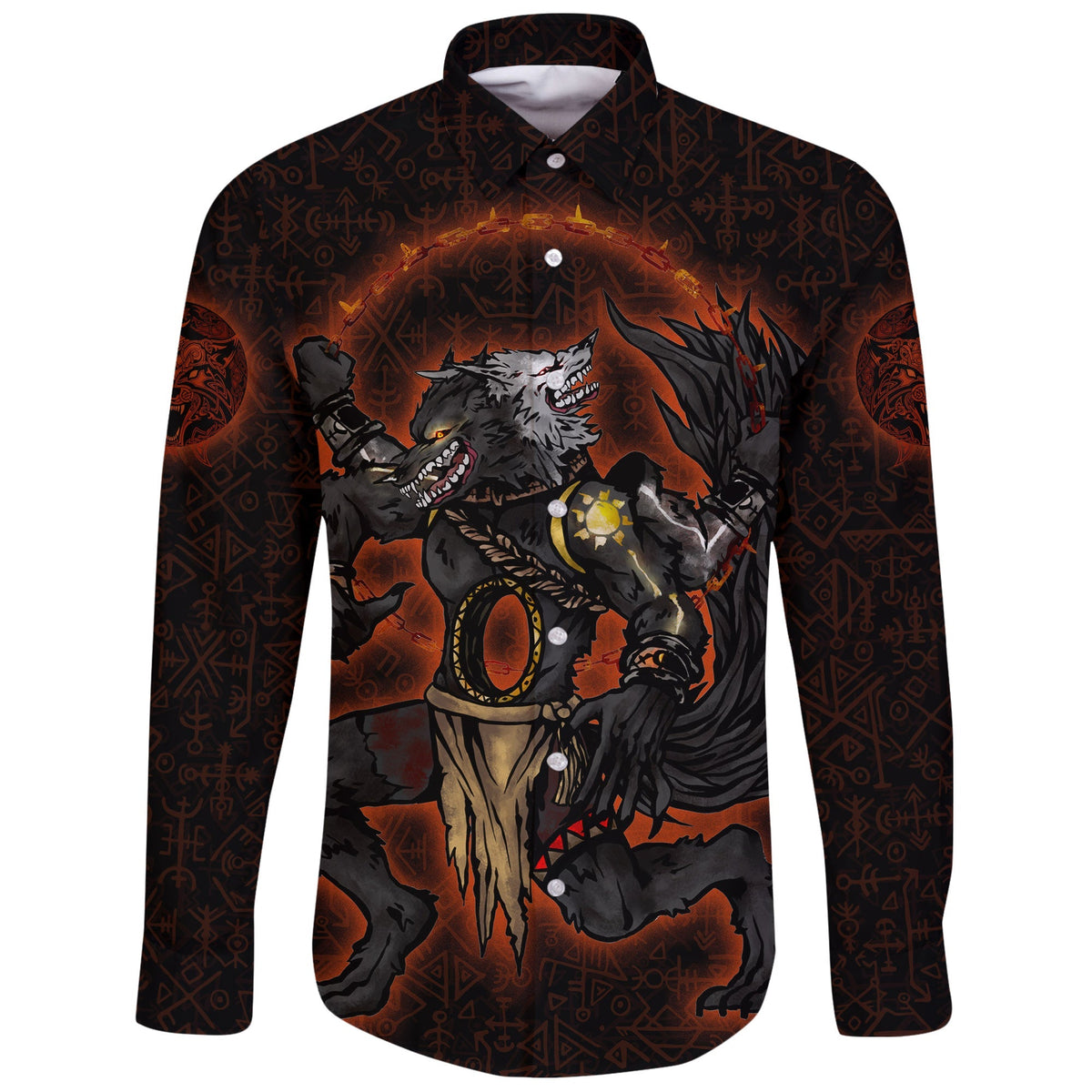Viking Long Sleeve Button Shirt Skoll and Hati Artstation RLT12 - Wonder Print Shop