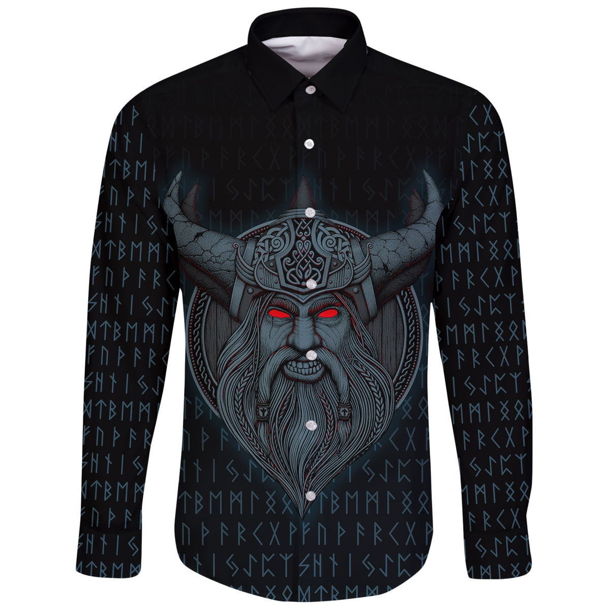 Viking Long Sleeve Button Shirt Odin Angry RLT12 - Wonder Print Shop