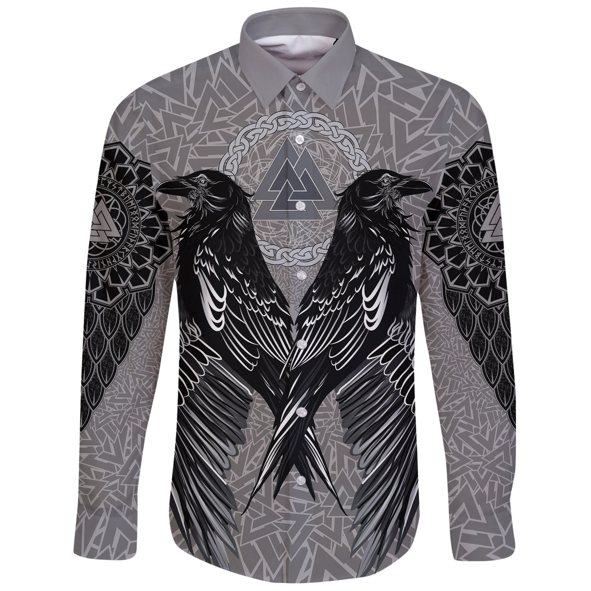 Viking Long Sleeve Button Shirt Raven Valknut RLT12 - Wonder Print Shop