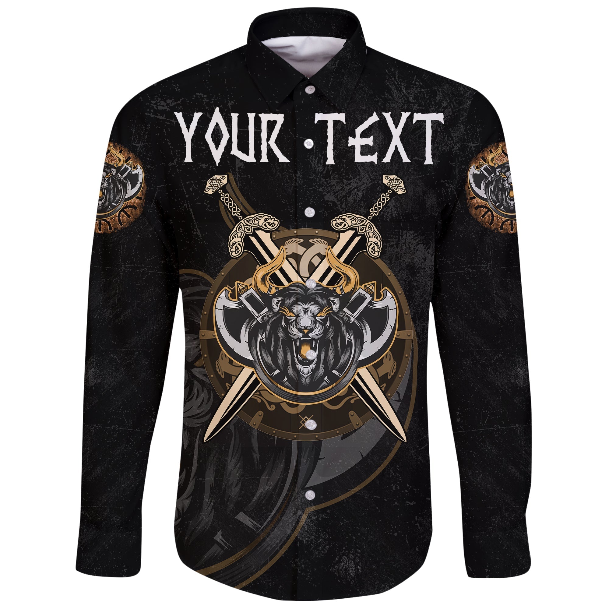 (Custom) Viking Long Sleeve Button Shirt - Viking Lion RLT12 - Wonder Print Shop