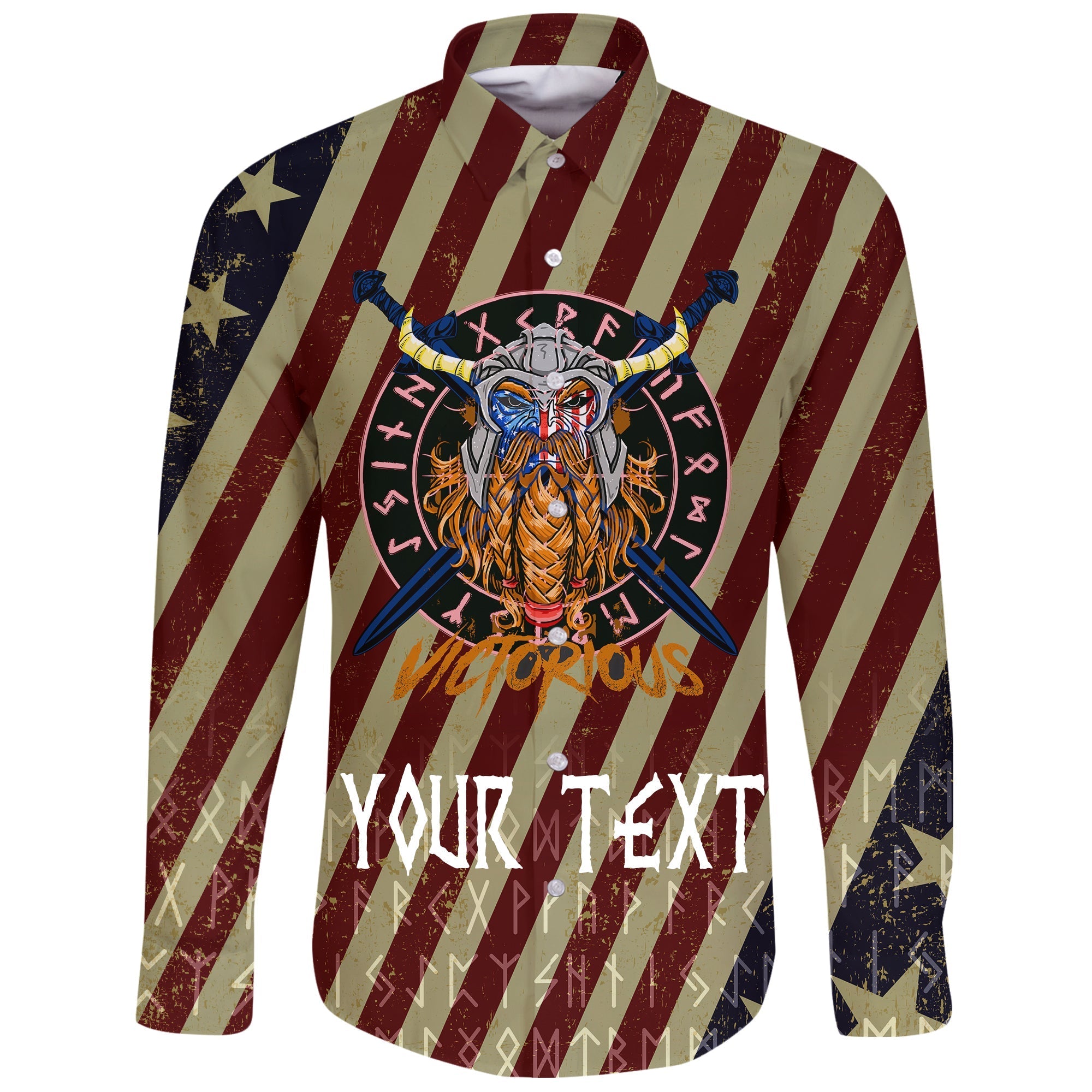 (Custom) Viking Long Sleeve Button Shirt - American Warrior Victorious RLT12 - Wonder Print Shop