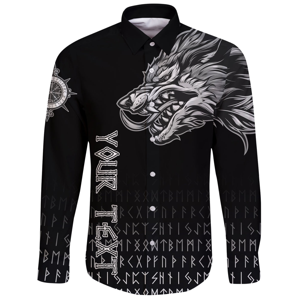 (Custom) Viking Long Sleeve Button Shirt Fenrir Wolf Near Shoulder RLT12 - Wonder Print Shop