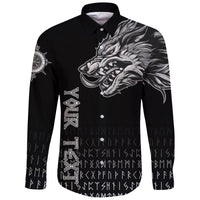 (Custom) Viking Long Sleeve Button Shirt Fenrir Wolf Near Shoulder RLT12 - Wonder Print Shop