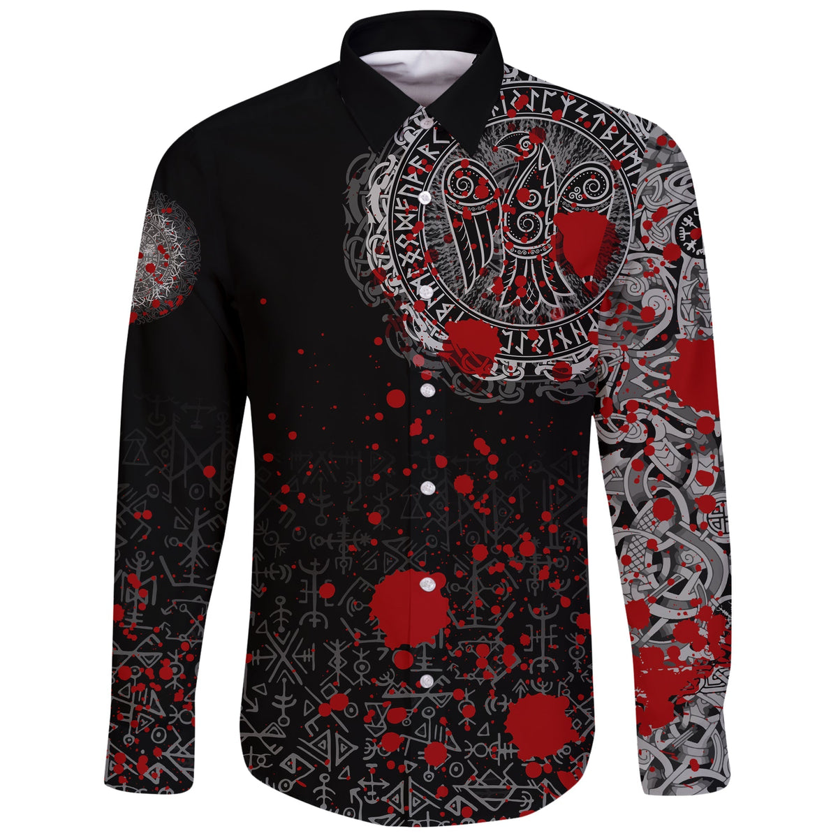 Viking Long Sleeve Button Shirt Raven Celtic Tattoo Blood RLT12 - Wonder Print Shop