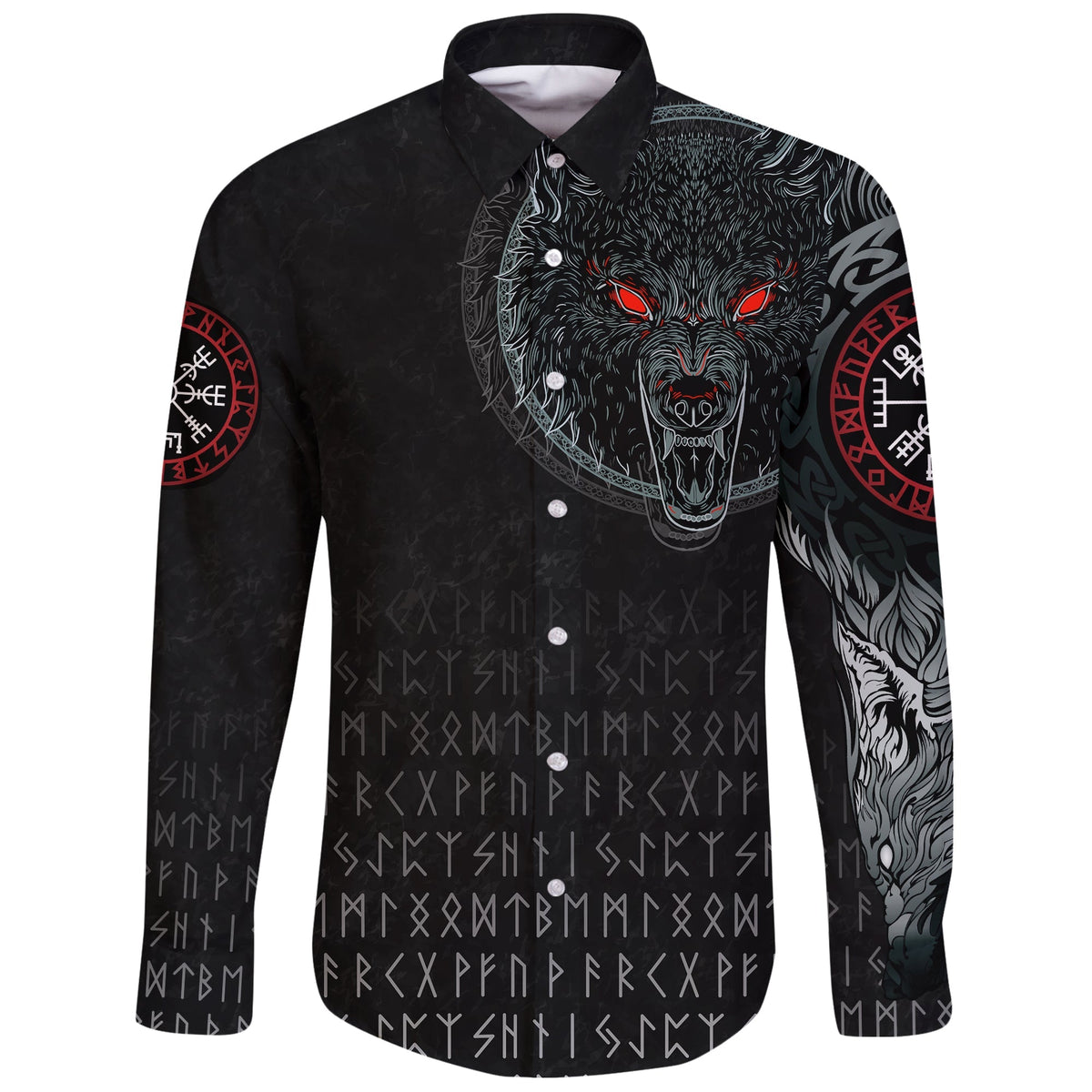 Viking Long Sleeve Button Shirt Fenrir Wolf RLT12 - Wonder Print Shop
