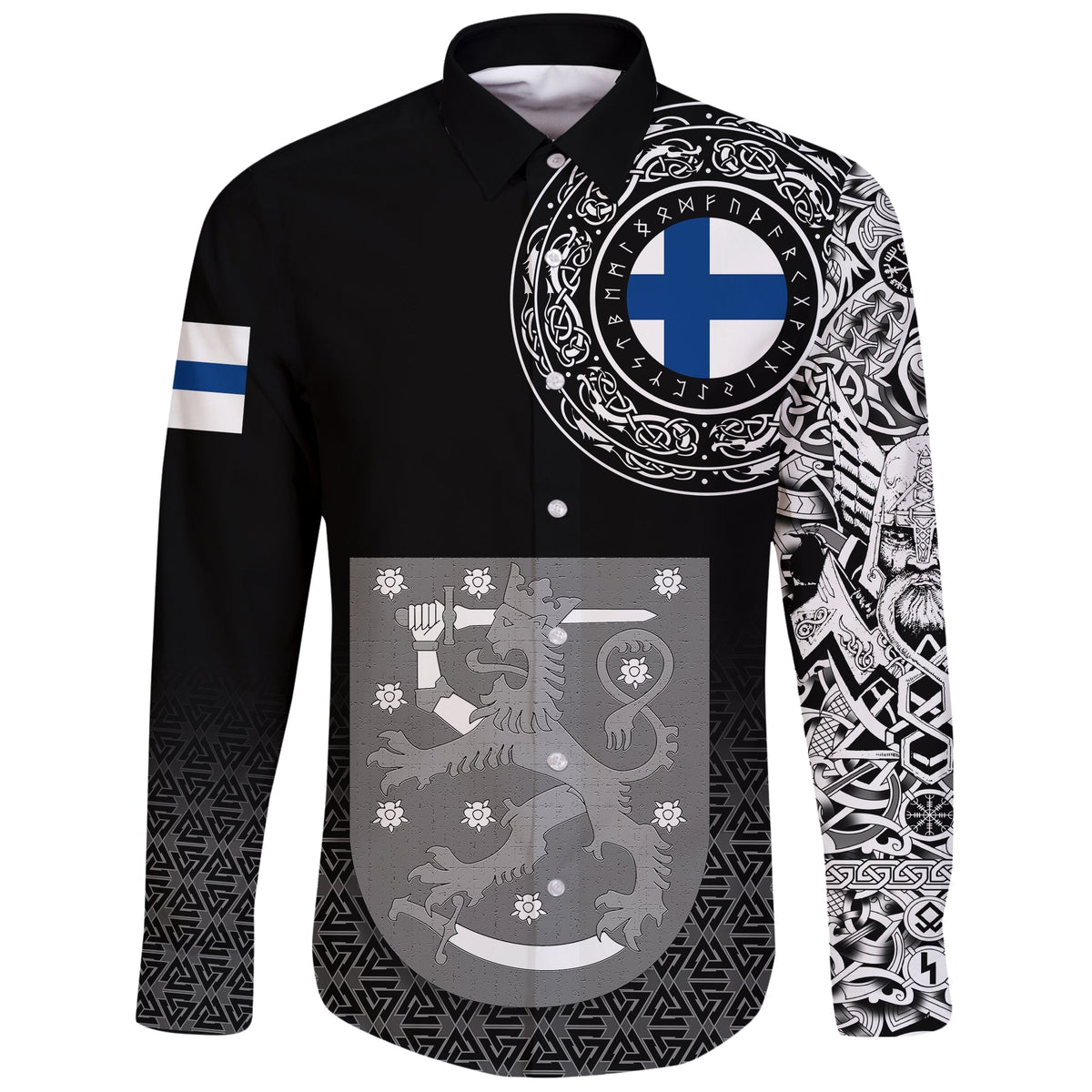 Viking Long Sleeve Button Shirt Finland Coat Of Arms RLT12 - Wonder Print Shop