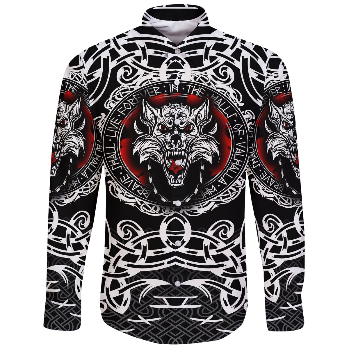 Viking Long Sleeve Button Shirt, Fenrir Wolf RLT12 - Wonder Print Shop