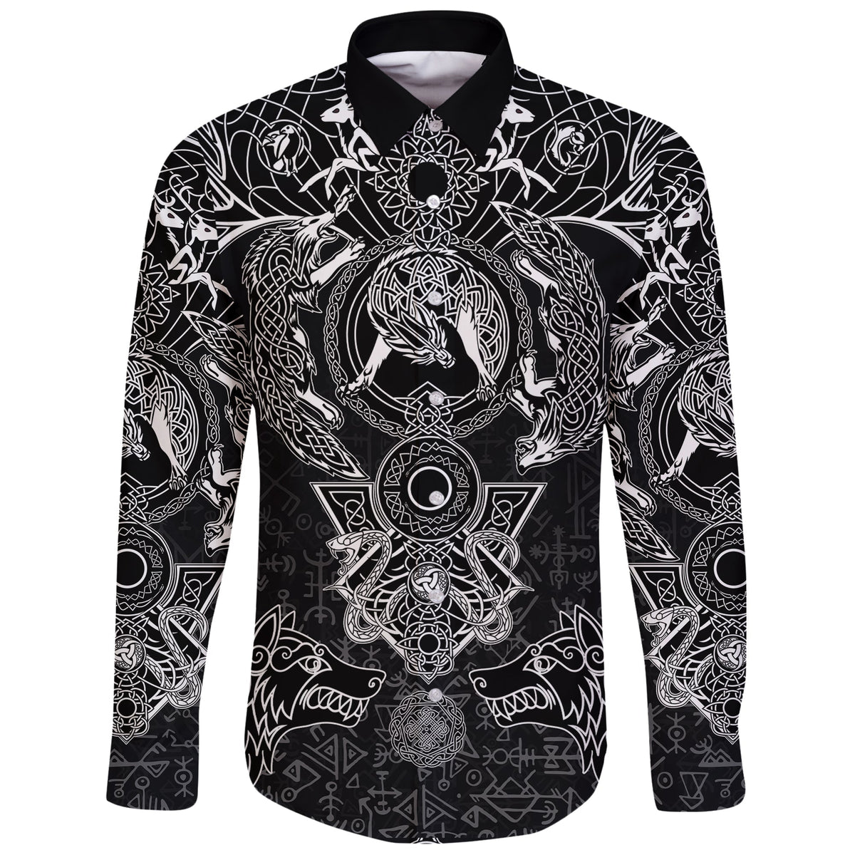 Viking Long Sleeve Button Shirt Fenrir and Skoll and Hati RLT12 - Wonder Print Shop