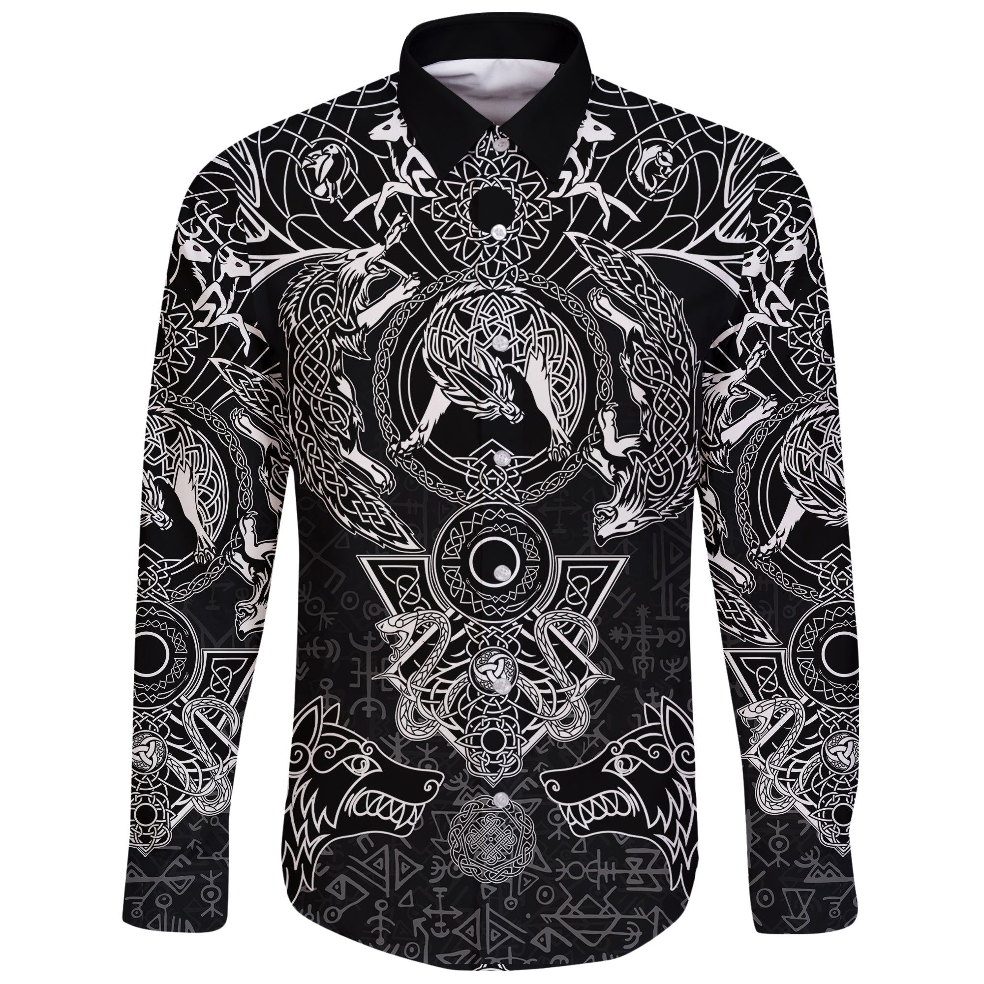 Viking Long Sleeve Button Shirt Fenrir and Skoll and Hati RLT12 - Wonder Print Shop