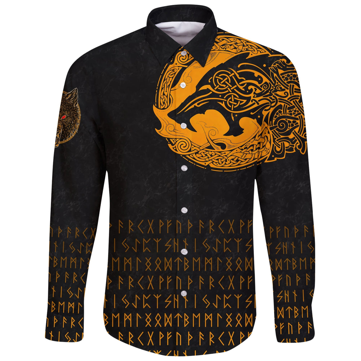 Viking Long Sleeve Button Shirt Fenrir Wolf Orange RLT12 - Wonder Print Shop
