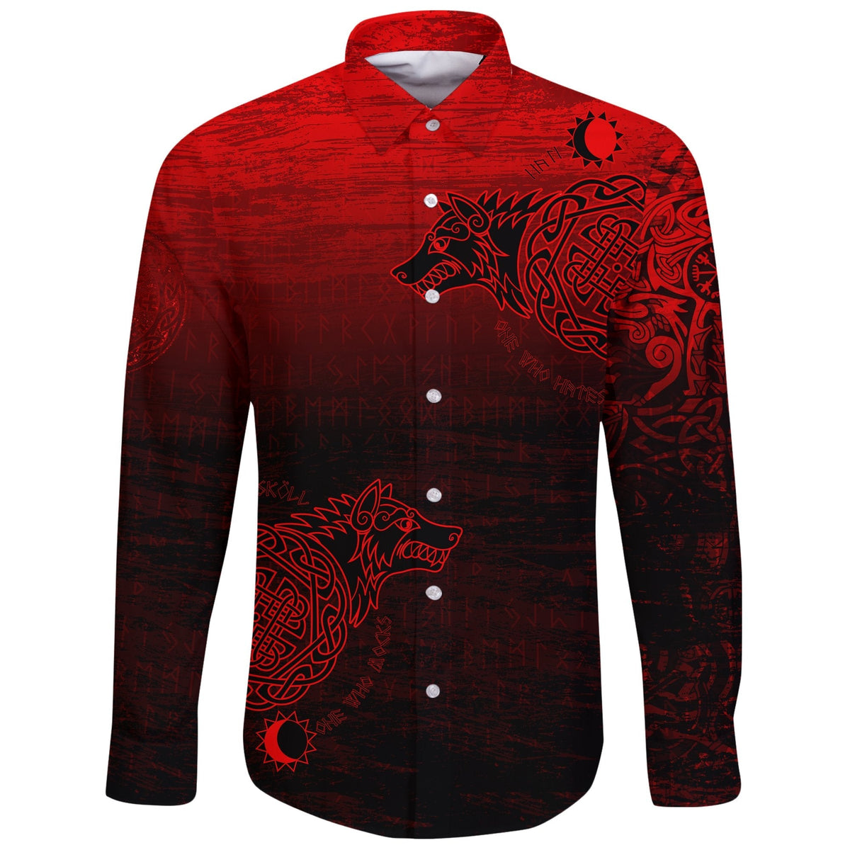 Viking Long Sleeve Button Shirt, Skoll and Hati RLT12 - Wonder Print Shop