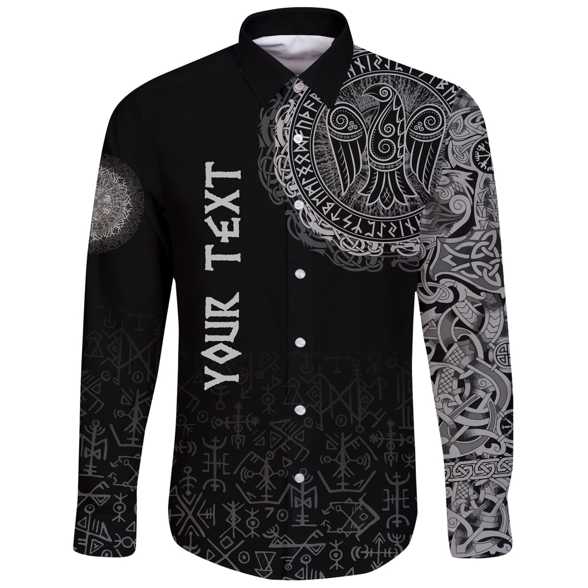 (Custom) Viking Long Sleeve Button Shirt - Celtic Raven Tattoo RLT12 - Wonder Print Shop