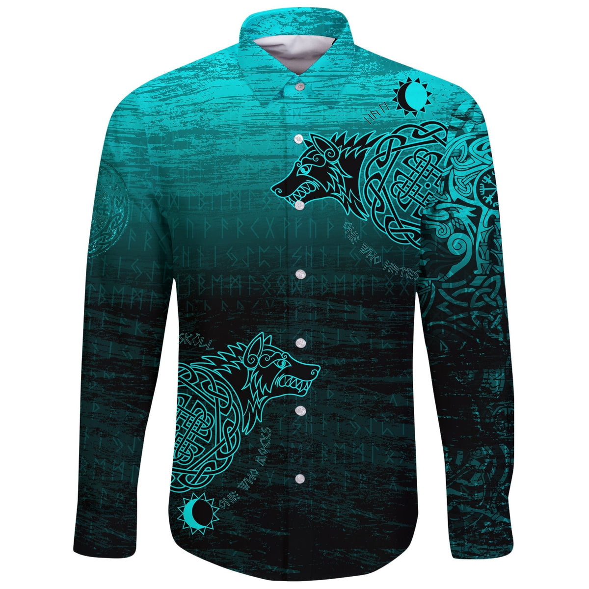 Viking Long Sleeve Button Shirt, Skoll and Hati RLT12 - Wonder Print Shop