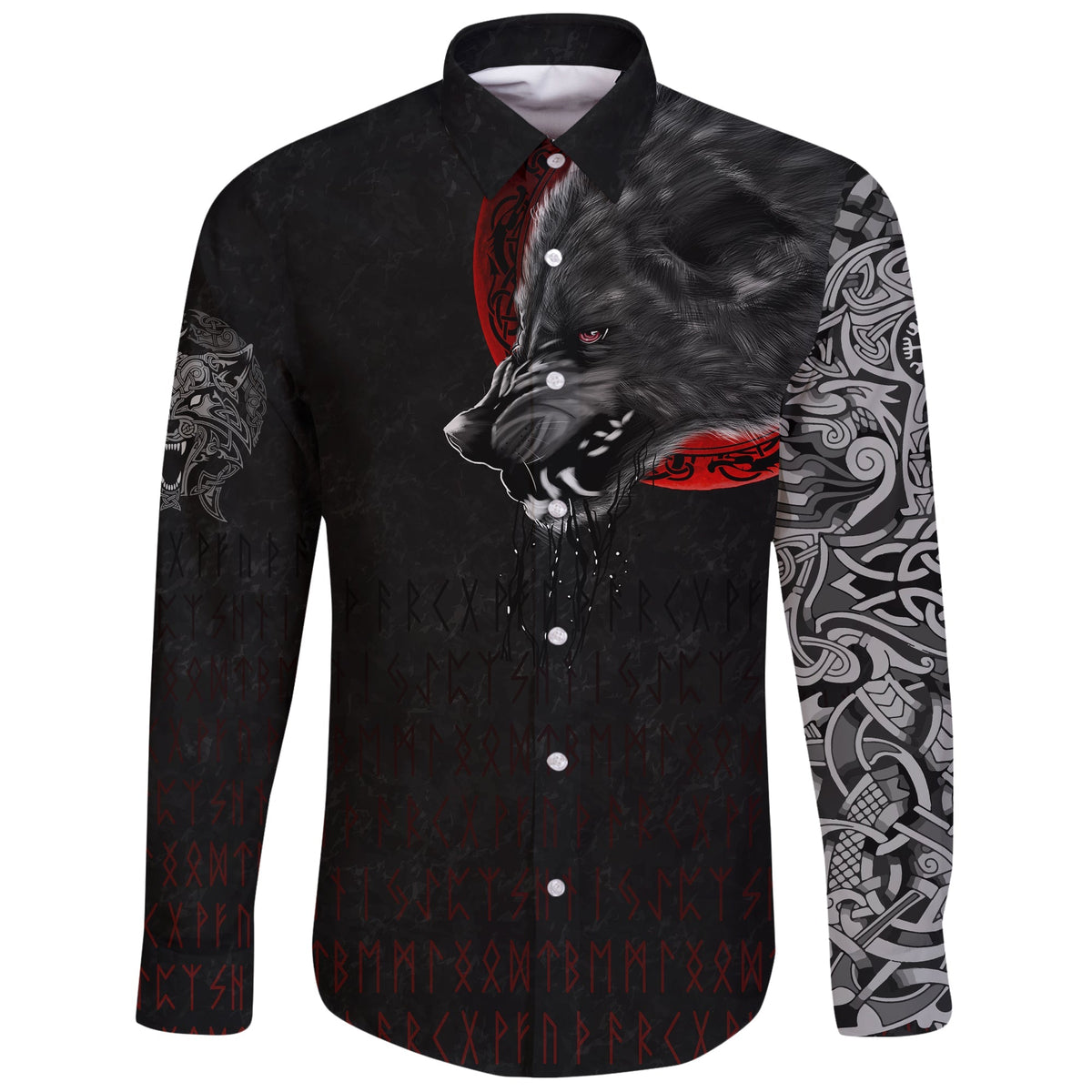 Viking Long Sleeve Button Shirt Wolf and Blood Moon RLT12 - Wonder Print Shop