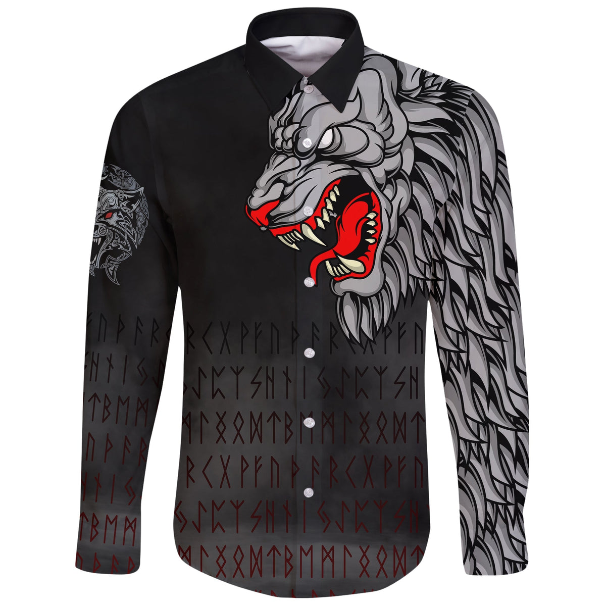 Viking Long Sleeve Button Shirt Killer Wolf Tattoo RLT12 - Wonder Print Shop