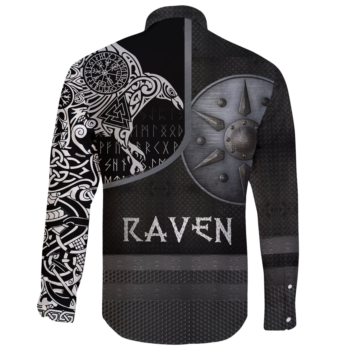 (Custom) Viking Long Sleeve Button Shirt Armor - Raven Tattoo RLT12 - Wonder Print Shop