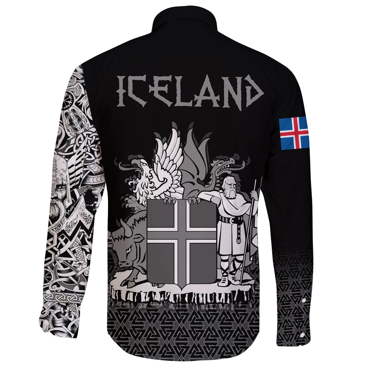Viking Long Sleeve Button Shirt Iceland Coat Of Arms RLT12 - Wonder Print Shop