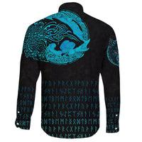 (Custom) Viking Long Sleeve Button Shirt - Fenrir Wolf Cyan RLT12 - Wonder Print Shop