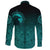 Viking Long Sleeve Button Shirt, Ethnic Odin Raven Cyan RLT12 - Wonder Print Shop