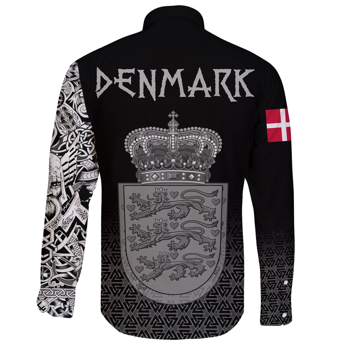 Viking Long Sleeve Button Shirt Denmark Coat Of Arms RLT12 - Wonder Print Shop